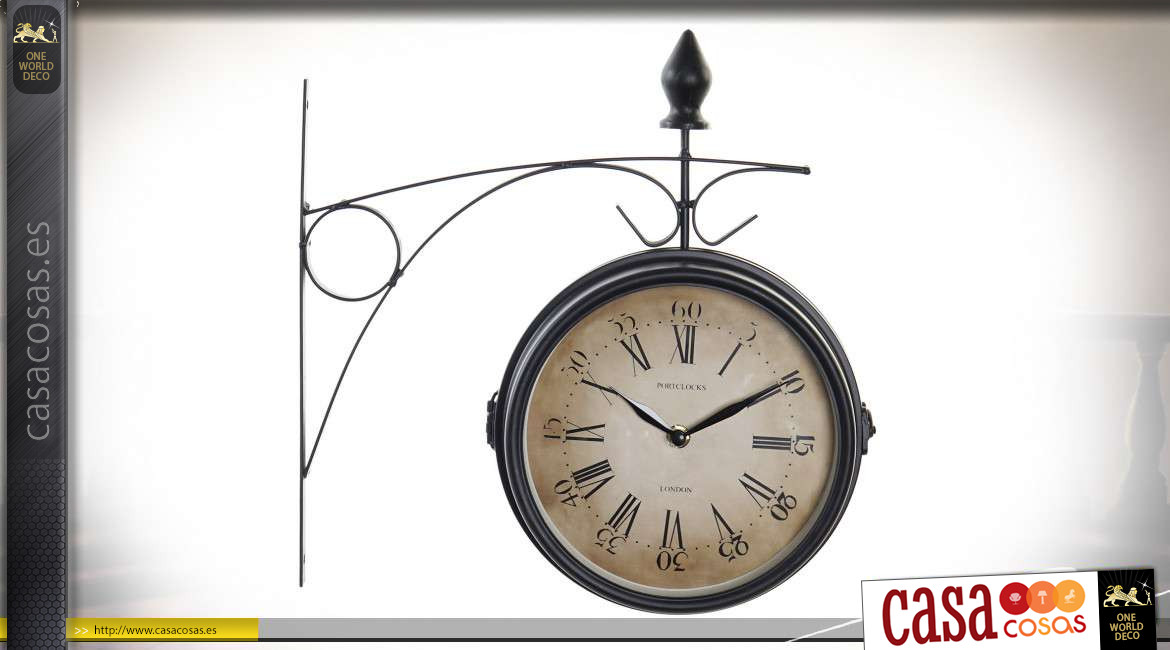 Reloj de pared con efecto de hierro forjado antiguo, dos esferas con fondos vintage, Ø33cm