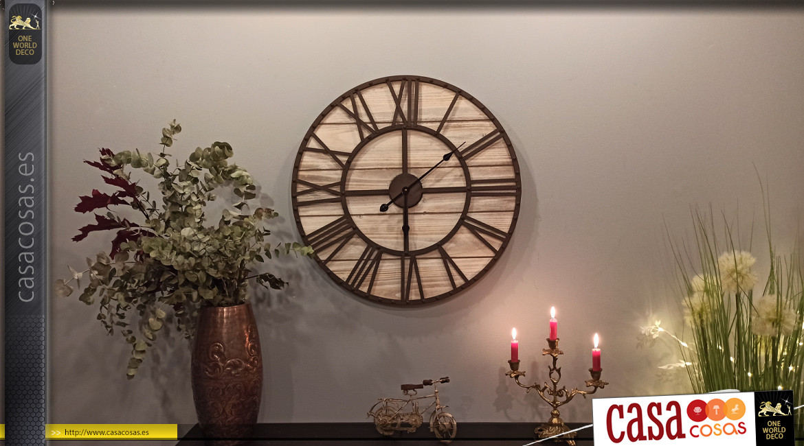 Reloj de pared de madera oscura y metal Ø70 - La hora en el sommelier