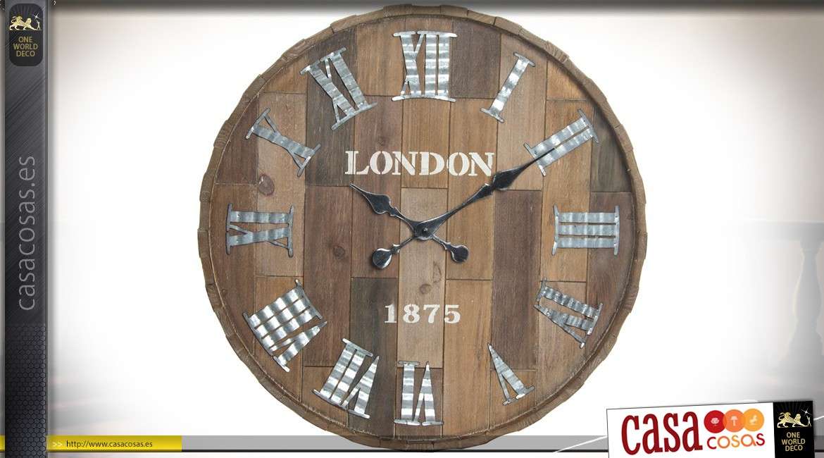 Reloj de pared de madera y metal tapa imitación estilo barril retro Ø 60 cm