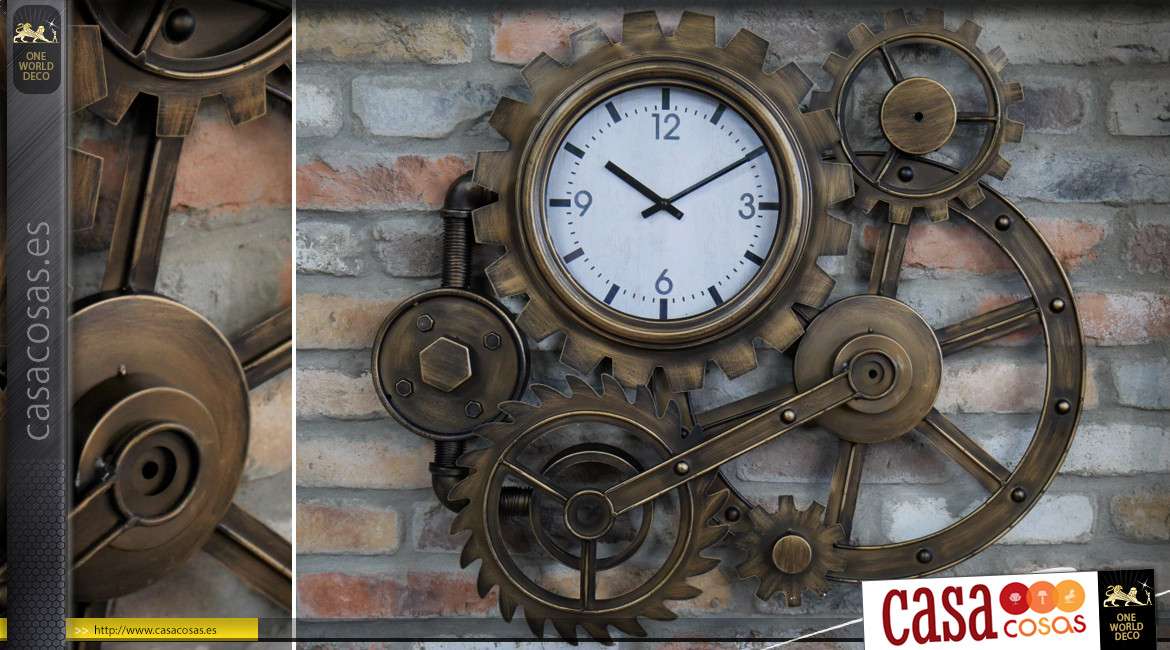 Reloj de pared engranajes industriales de metal cobre antiguo 75 cm