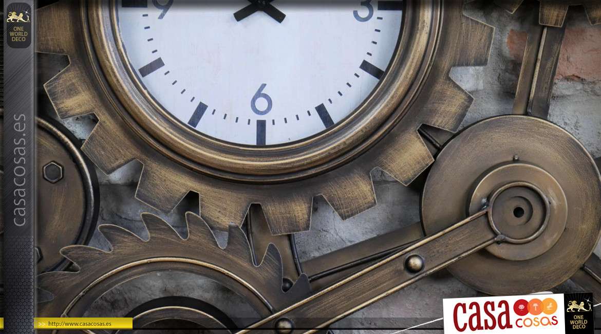 Reloj de pared engranajes industriales de metal cobre antiguo 75 cm