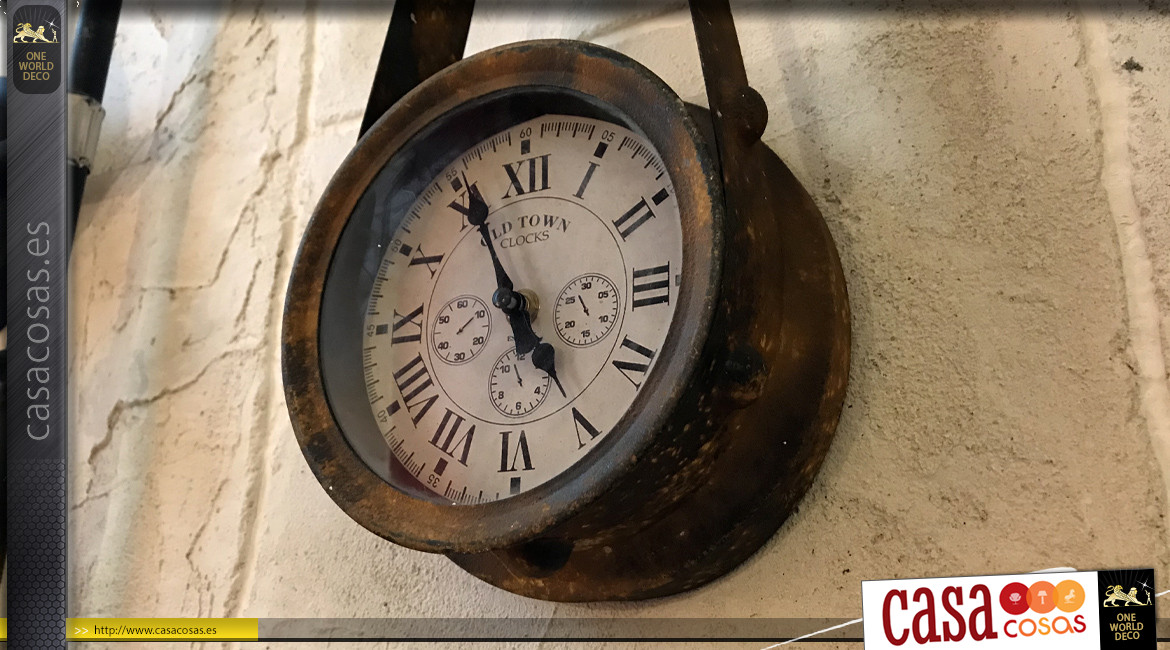 Reloj de pared estilo industrial en forma de polea oxidada 43 cm