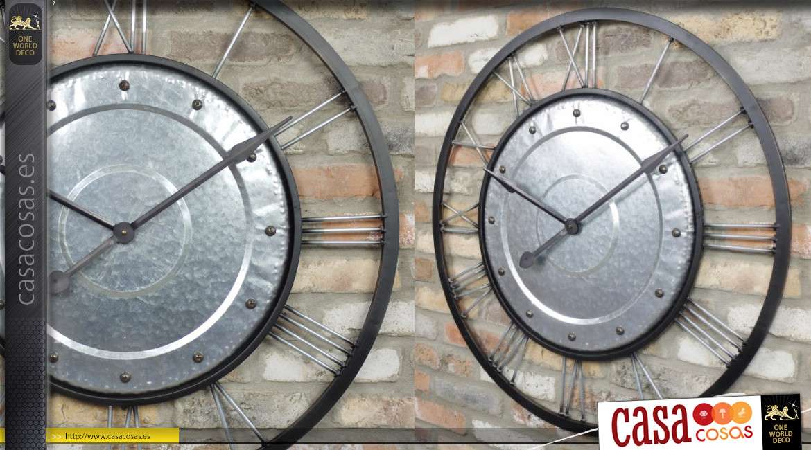 Reloj de pared grande de metal, marco doble, inspiración de ruedas de coche, 90 cm