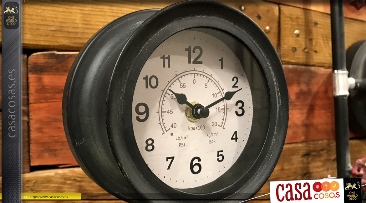 Reloj de sobremesa de metal, fontanería antigua con válvula y nanómetro, 37cm