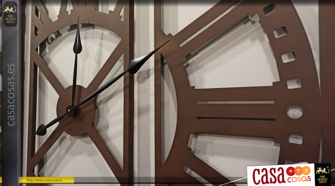 Reloj grande de estilo retro en tríptico en metal blanco envejecido 1 metro x 1 metro
