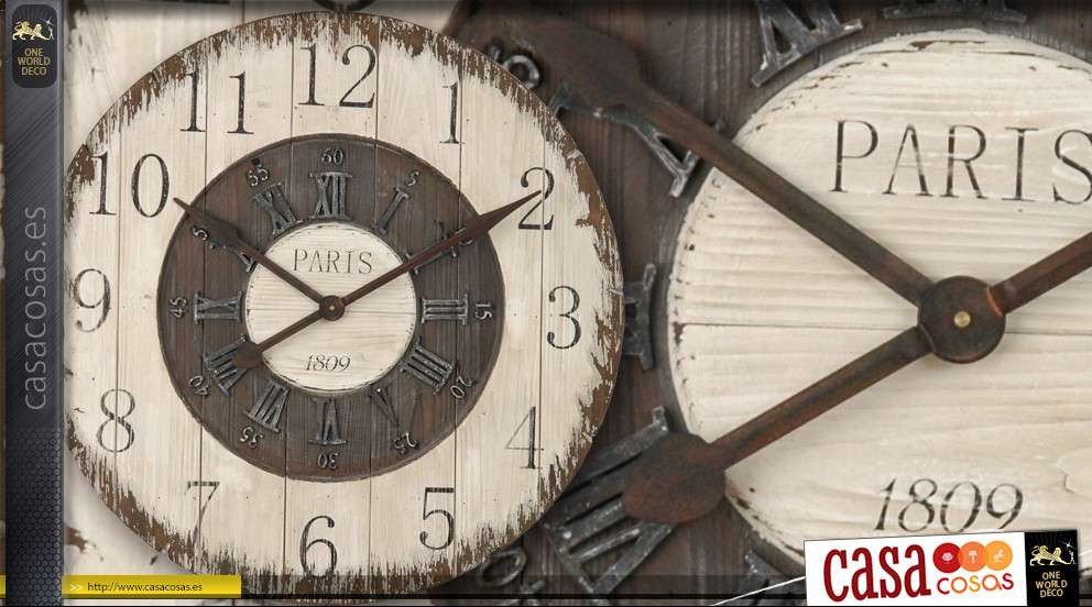 Reloj grande estilo retro de madera y metal Ø 80 cm.