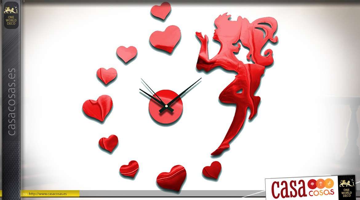 Reloj pegatina 11 elementos para pegar, tema de hadas de color rojo brillante y corazones
