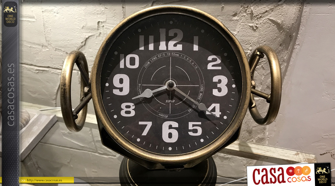 Reloj proyector barco estilo antiguo, en metal acabado latón brillo, 34cm
