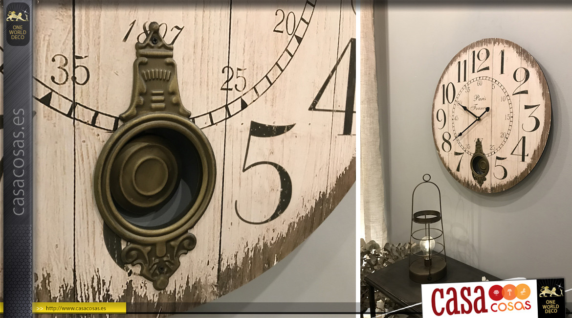 Set de 2 relojes de pared con péndulos, efecto madera vieja, tema Paris, Ø58cm