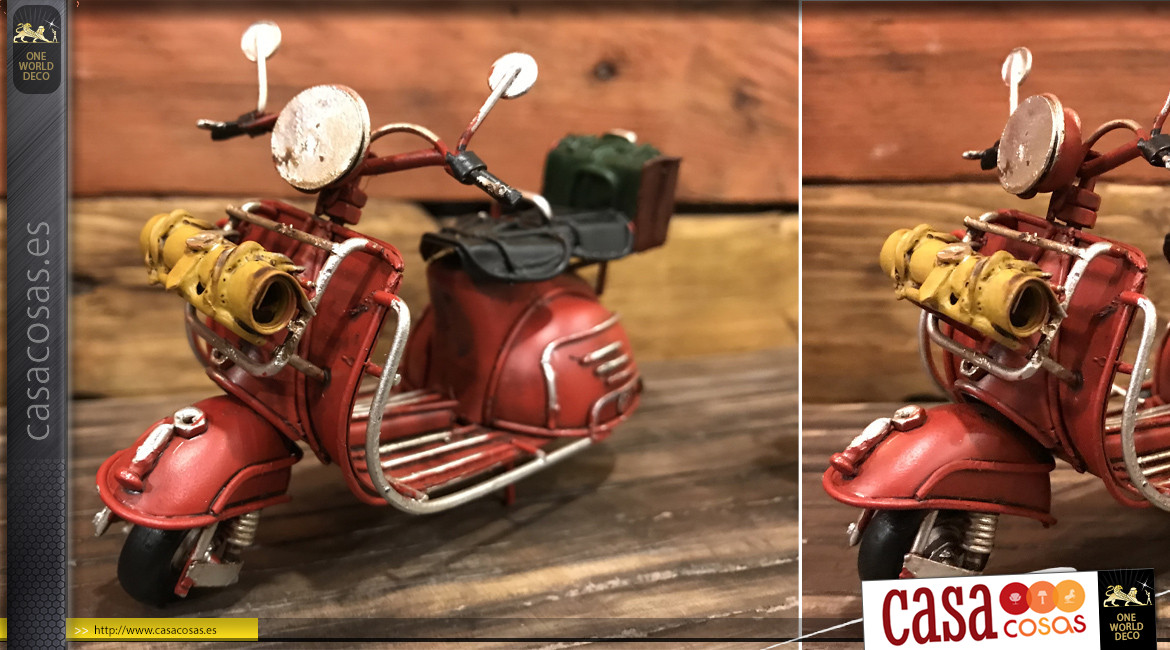 Juego de dos motos decorativas de metal, acabados rojo antiguo y turquesa, 11cm