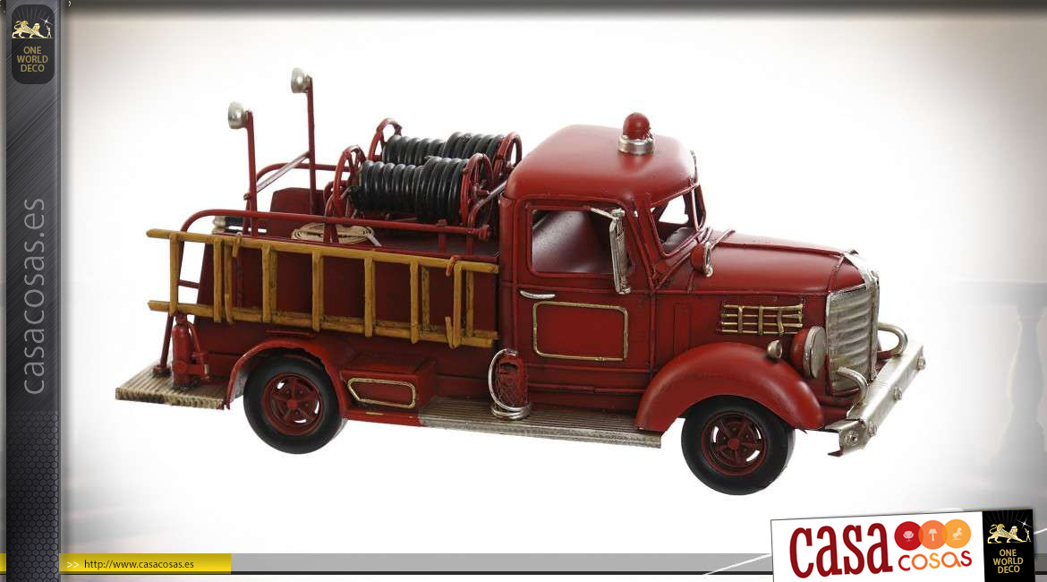 Miniatura de camión de bomberos de metal rojo efecto envejecido, 25cm