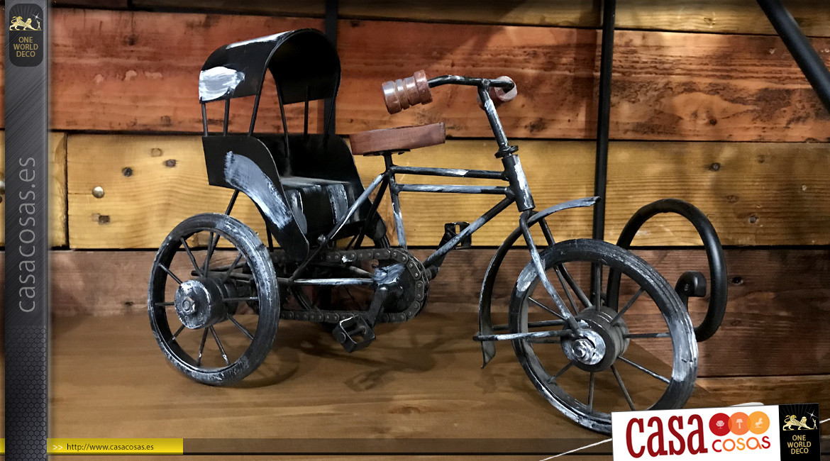 Miniatura de triciclo en metal envejecido y blanqueado 33 cm