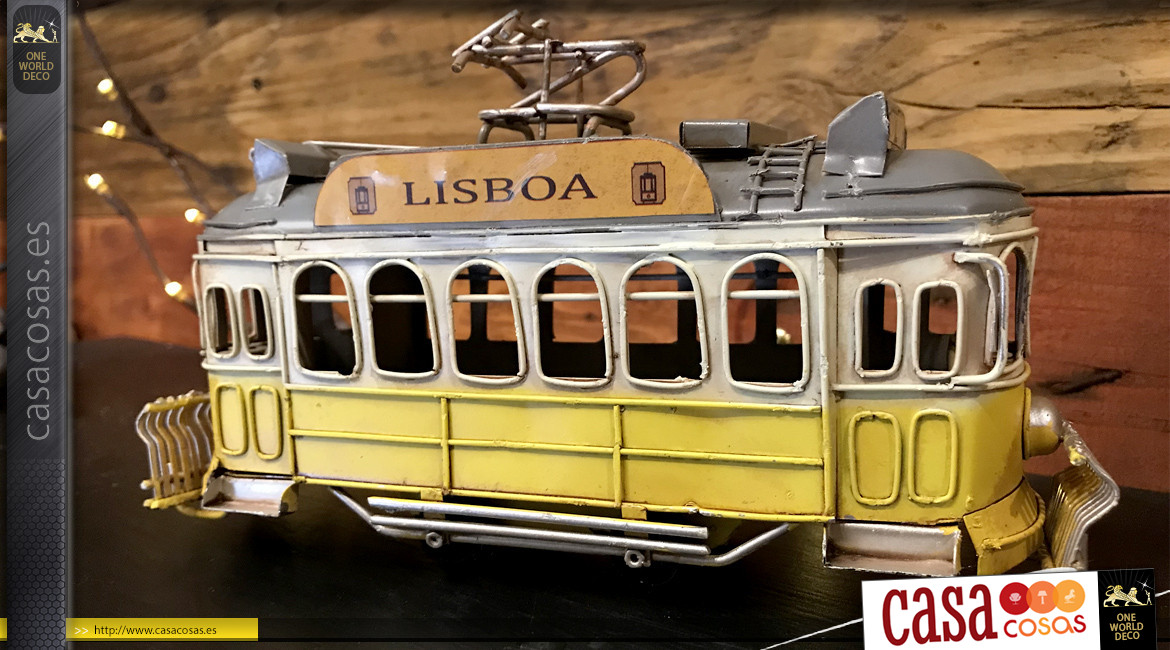Reproducción en miniatura de un tranvía portugués, acabado antiguo estilo vintage, 20cm