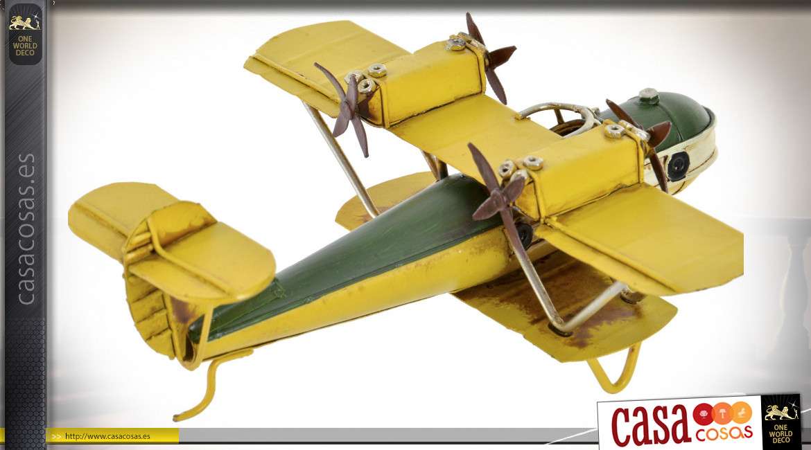 Serie de 3 reproducciones de aviones biplanos antiguos, en metal con acabado vintage, espíritu aeronótico en miniatura, 16cm