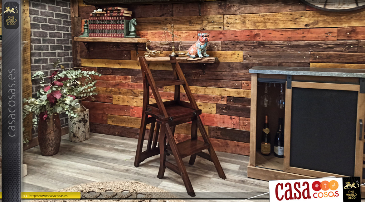 Silla tipo escalera de madera de caoba con acabado teñido de nogal, elegante estilo country, 90 cm