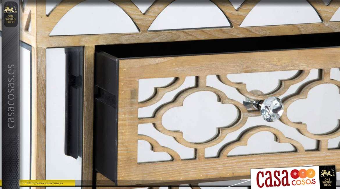 Cajonera de madera y espejos con 4 cajones de estilo Art Deco