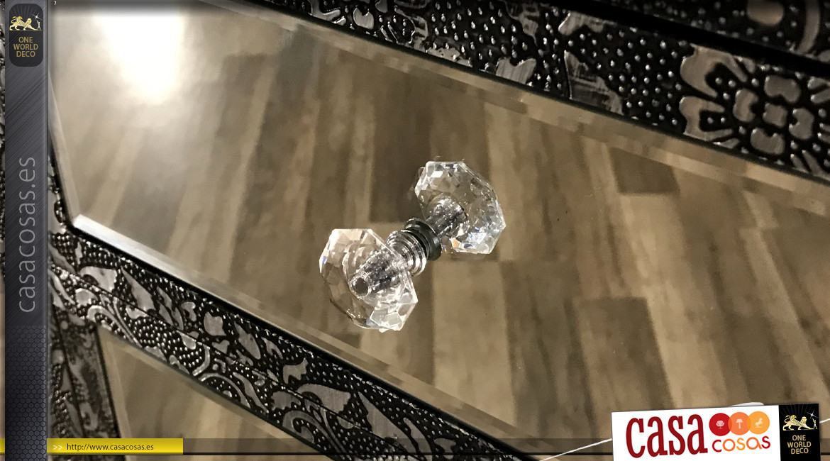 Chifonier 6 cajones estilo marroquí acabado negro y plata con espejos, 107cm