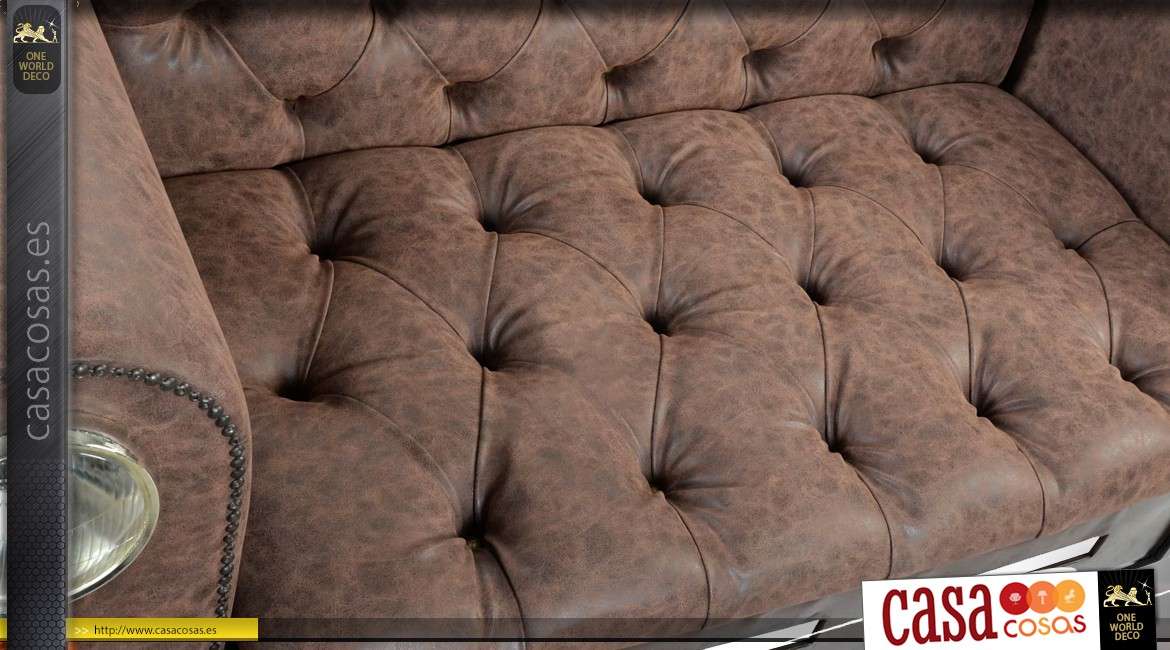 Sofá con forma de rejilla de metal y piel sintética marrón 160 cm.