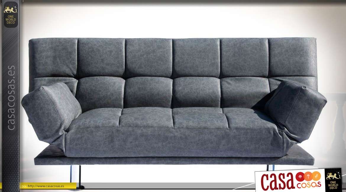 Sofá de diseño vintage tapizado de piel sintética color gris pizarra
