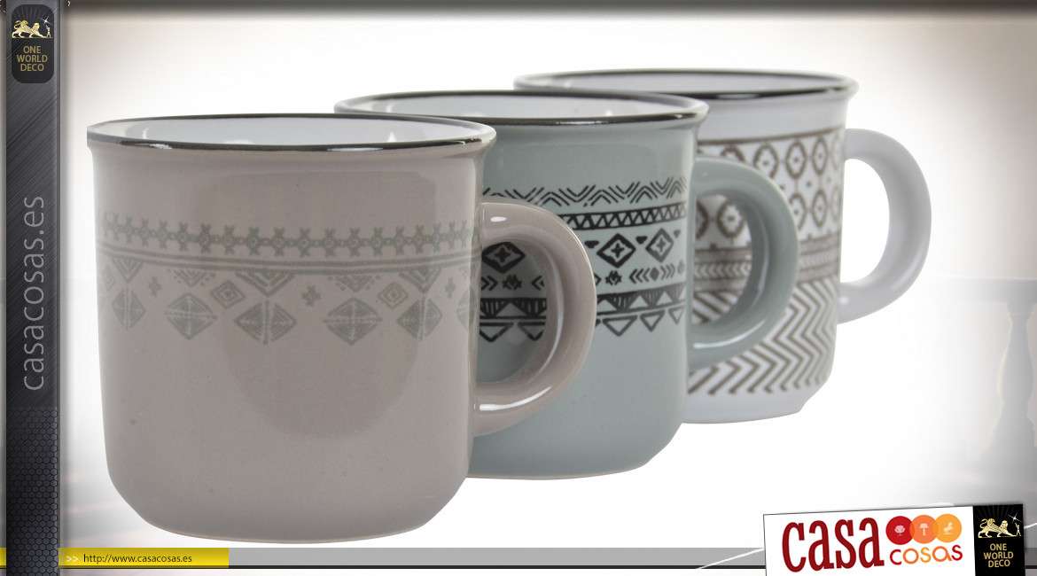 Juego de 6 tazas de café de gres, motivos estilo Inca Sudamericano, 90ml