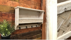 Estante de cocina de madera de abeto, ganchos de metal para toallas, 60 cm