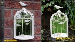 Espejo estilo jaula de pájaros con estante crema, pequeño