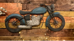 Deco de pared de moto de metal de estilo vintage, acabado azul envejecido, 98cm