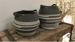 Conjunto de 2 cestas de algodón grueso con acabado gris y blanco, Ø30cm