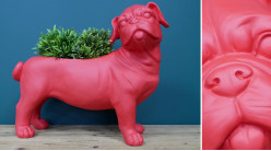 Macetero decorativo Bulldog, acabado magenta, ambiente moderno y contemporáneo, 45 cm