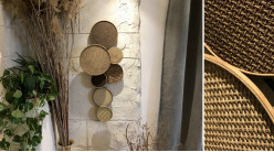 Deco de pared de ratán y mimbre, formas de disco, ambiente de naturaleza moderna, 100 cm