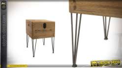 Mesa auxiliar efecto madera cruda y metal - 74 cm de alto