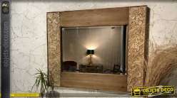 Espejo de estilo retro de madera natural clara, paneles adornados 100 x 80 cm