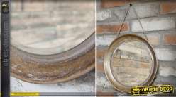 Espejo redondo colgante de metal, acabado cobre antiguo Ø 31 cm
