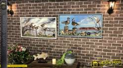 Serie de 2 cuadros murales de madera y metal con tema de pájaros marinos 95 cm