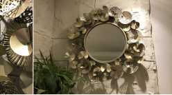 Espejo de pared redondo de metal enmarcado efecto nenúfar Ø 72 cm
