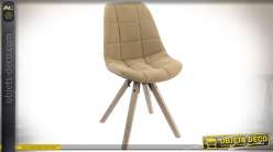 Serie de dos sillas vintage patas de madera envejecida y bañera de tela beige 85 cm