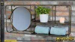 Mueble de pared de metal con espejo redondo, espíritu industrial y pátina efecto antiguo 100cm