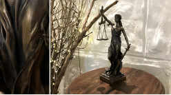 Estatuilla de Temis, diosa de la justicia, en resina y metal acabado bronce envejecido, 20cm