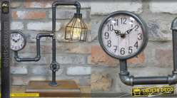 Luz secundaria y reloj de mesa, en madera y metal, estilo tubo antiguo, funciona con pilas