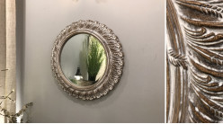 Espejo de estilo Shabby chic redondo blanqueado Ø 60 cm