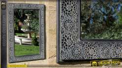 Espejo de metal para exteriores, marco estilo moucharabieh con acabado gris negro antiguo, 90 cm
