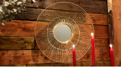 Espejo redondo de estilo moderno en metal dorado, marco de filamento Ø40cm