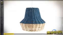 Lámpara colgante de mimbre en forma de campana, azul moderno y claro natural, Ø25cm