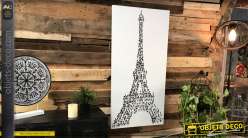 Gran lienzo en blanco y negro, Torre Eiffel formada por seres humanos, estilo moderno