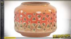 Portavelas de cerámica muy calado, acabado coral rosa, Ø10cm