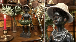 Estatuilla de resina de estilo colonial, hombre africano con bob en la cabeza, 34cm