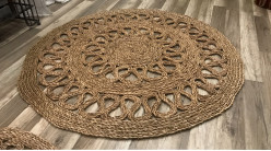 Alfombra redonda de fibra natural, rosetas y formas arabescas, Ø120cm