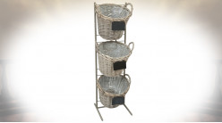 Jardinera vertical de metal con tres macetas de mimbre (114 cm)