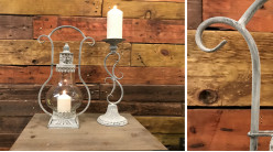 Linterna estilo antigua lámpara de queroseno en metal gris envejecido, 43 cm