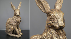 Representación en resina de un conejo salvaje, acabado efecto metal dorado patinado antiguo, atmósfera country chic, 35cm